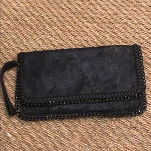 NWOT Black leather clutch with wristlet